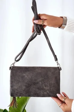 Discount Boto Kopertówka Z Odpinanym Paskiem I Frędzlami Szara