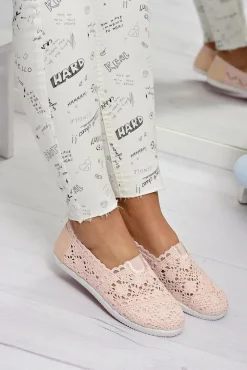 Discount Koronkowe Damskie Baleriny Little Sugar Pudrowy Róż Damskie Baleriny Klasyczne