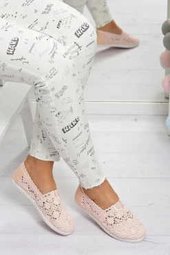 Discount Koronkowe Damskie Baleriny Little Sugar Pudrowy Róż Damskie Baleriny Klasyczne