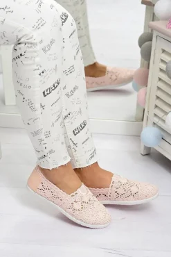 Discount Koronkowe Damskie Baleriny Little Sugar Pudrowy Róż Damskie Baleriny Klasyczne