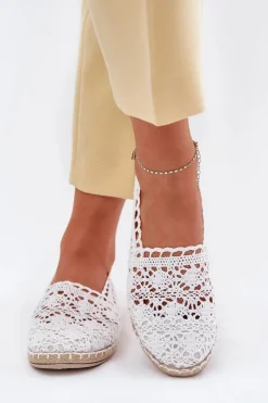 Espadryle Na Platformie>Boto Koronkowe Espadryle Damskie Białe Adelira Biały