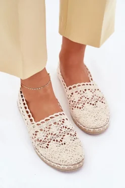 Hot Boto Koronkowe Espadryle Damskie Beżowe Adelira