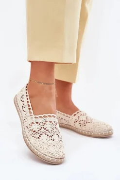 Hot Boto Koronkowe Espadryle Damskie Beżowe Adelira