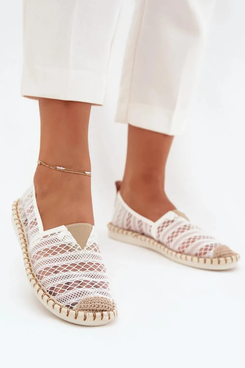 Best Koronkowe Espadryle Damskie Z Siateczką Białe Faylira Damskie Espadryle Na Platformie