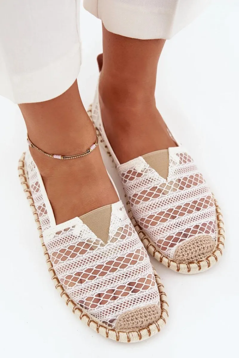 Best Koronkowe Espadryle Damskie Z Siateczką Białe Faylira Damskie Espadryle Na Platformie