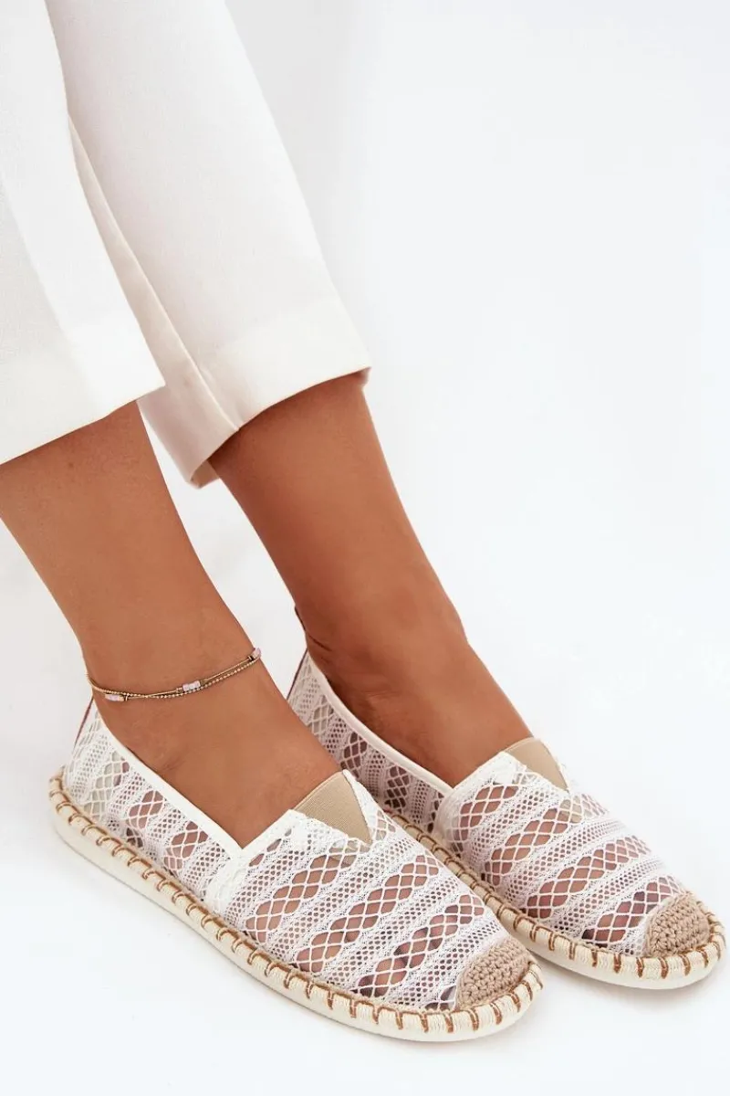 Best Koronkowe Espadryle Damskie Z Siateczką Białe Faylira Damskie Espadryle Na Platformie