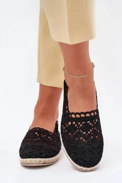 Discount Koronkowe Espadryle Damskie Czarne Adelira Damskie Espadryle Na Platformie