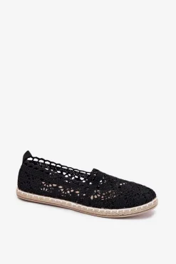 Discount Koronkowe Espadryle Damskie Czarne Adelira Damskie Espadryle Na Platformie