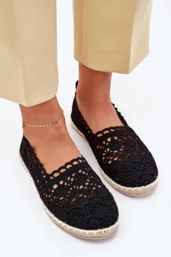 Discount Koronkowe Espadryle Damskie Czarne Adelira Damskie Espadryle Na Platformie