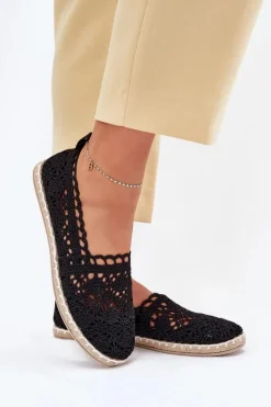 Discount Koronkowe Espadryle Damskie Czarne Adelira Damskie Espadryle Na Platformie