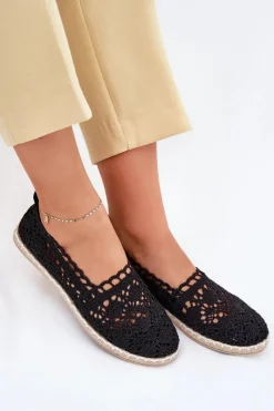Discount Koronkowe Espadryle Damskie Czarne Adelira Damskie Espadryle Na Platformie