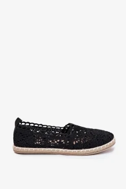 Discount Koronkowe Espadryle Damskie Czarne Adelira Damskie Espadryle Na Platformie