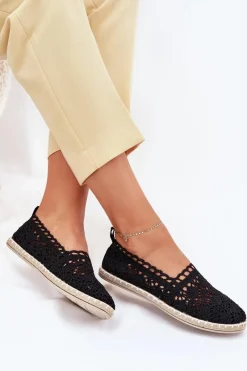 Discount Koronkowe Espadryle Damskie Czarne Adelira Damskie Espadryle Na Platformie
