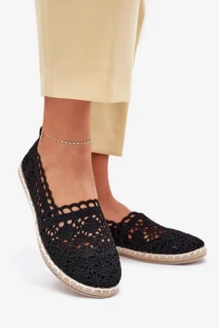 Discount Koronkowe Espadryle Damskie Czarne Adelira Damskie Espadryle Na Platformie