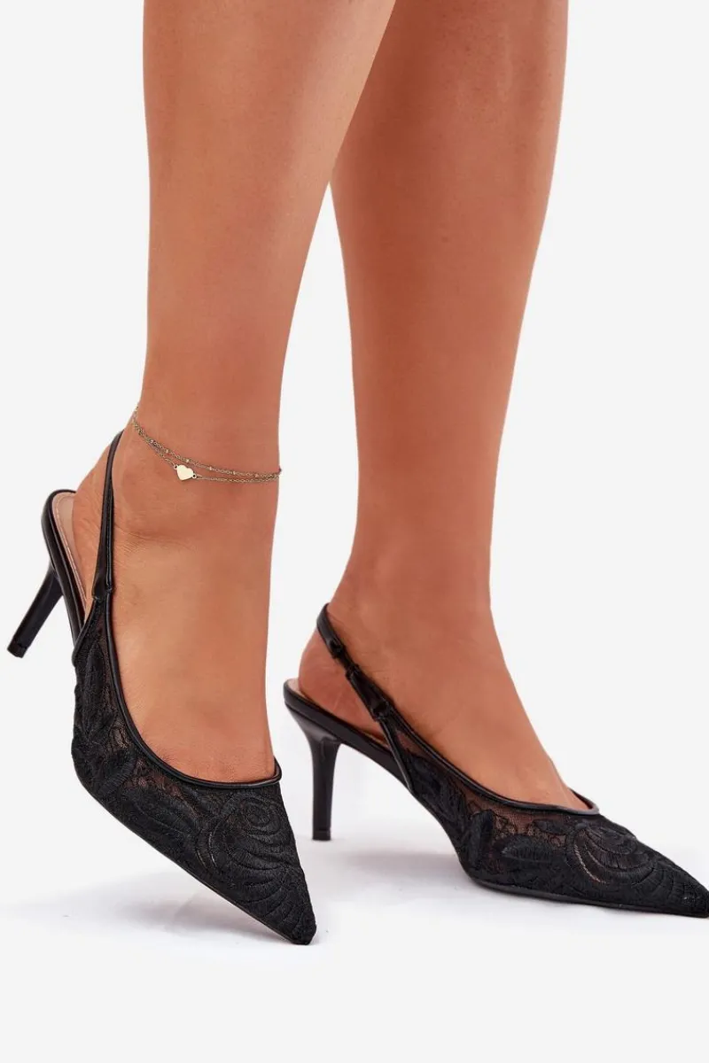 Sandały Na Obcasie|Czółenka Klasyczne>Boto Koronkowe Szpilki Sandały Z Odkrytą Piętą Czarne Lisaviela