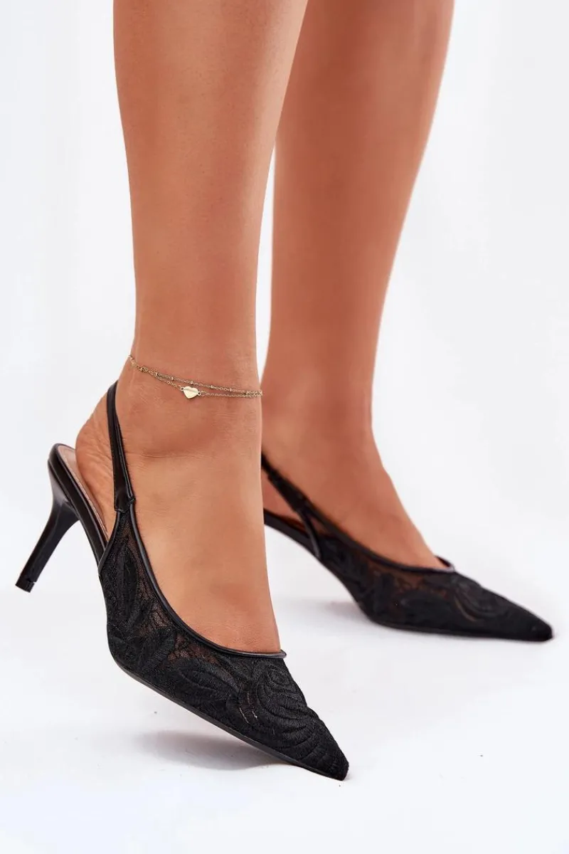 Sandały Na Obcasie|Czółenka Klasyczne>Boto Koronkowe Szpilki Sandały Z Odkrytą Piętą Czarne Lisaviela