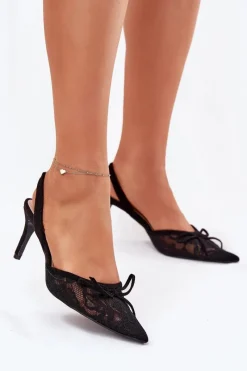 Online Koronkowe Szpilki Z Odkrytą Piętą Czarne Annivirae Damskie Czółenka Klasyczne