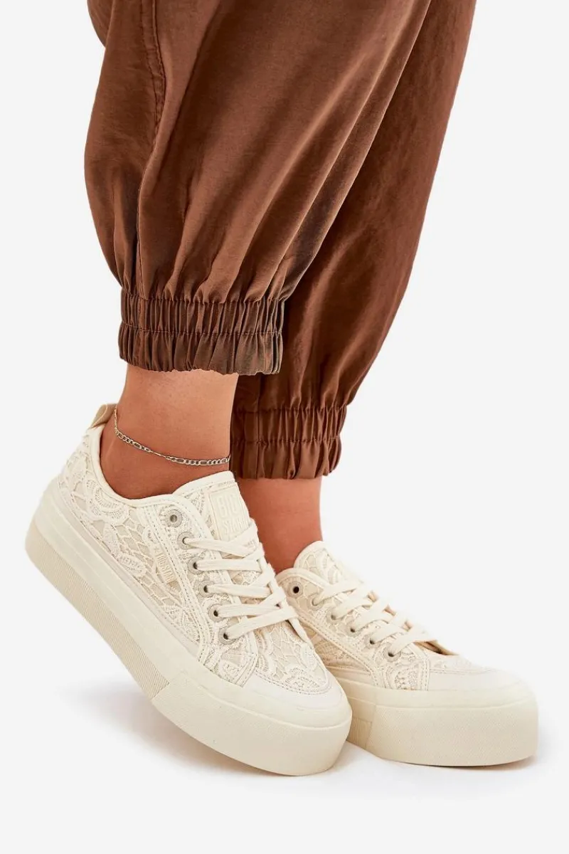 Trampki Damskie Niskie>Big Star Shoes Koronkowe Trampki Damskie Big Star RR274746 Beżowe Beżowy