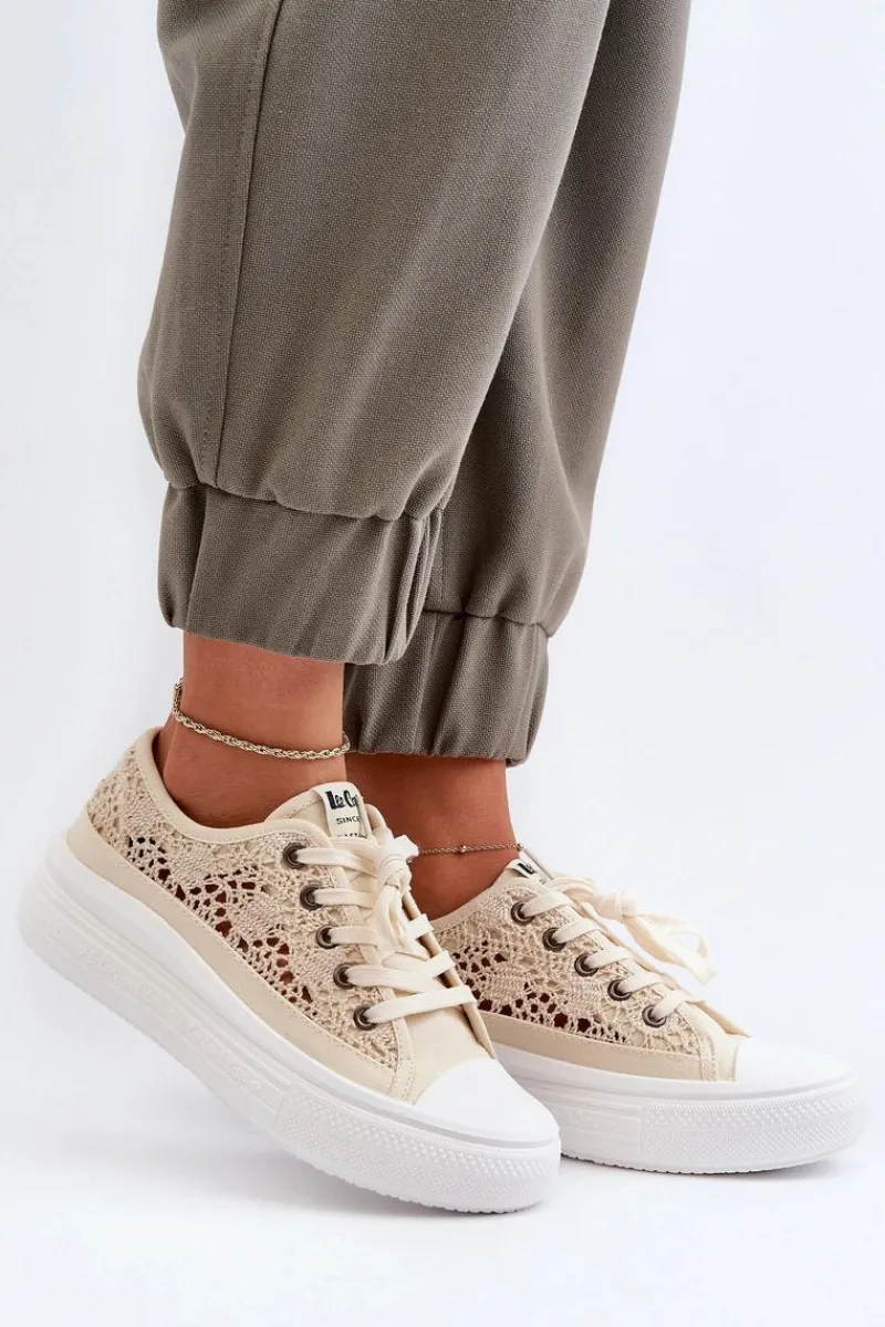 Trampki Damskie Niskie>Lee Cooper Koronkowe Trampki Damskie LCW-23-44-1620 Beżowe Beżowy