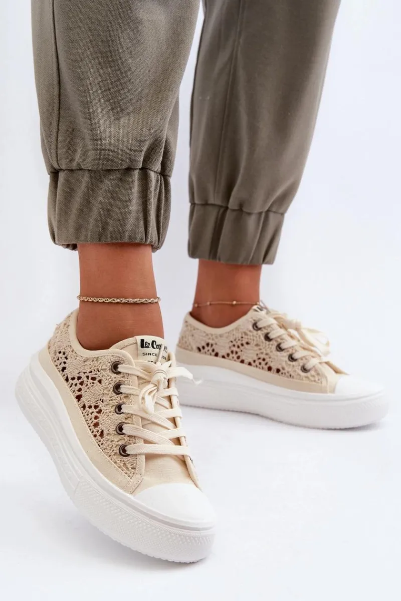 Trampki Damskie Niskie>Lee Cooper Koronkowe Trampki Damskie LCW-23-44-1620 Beżowe Beżowy