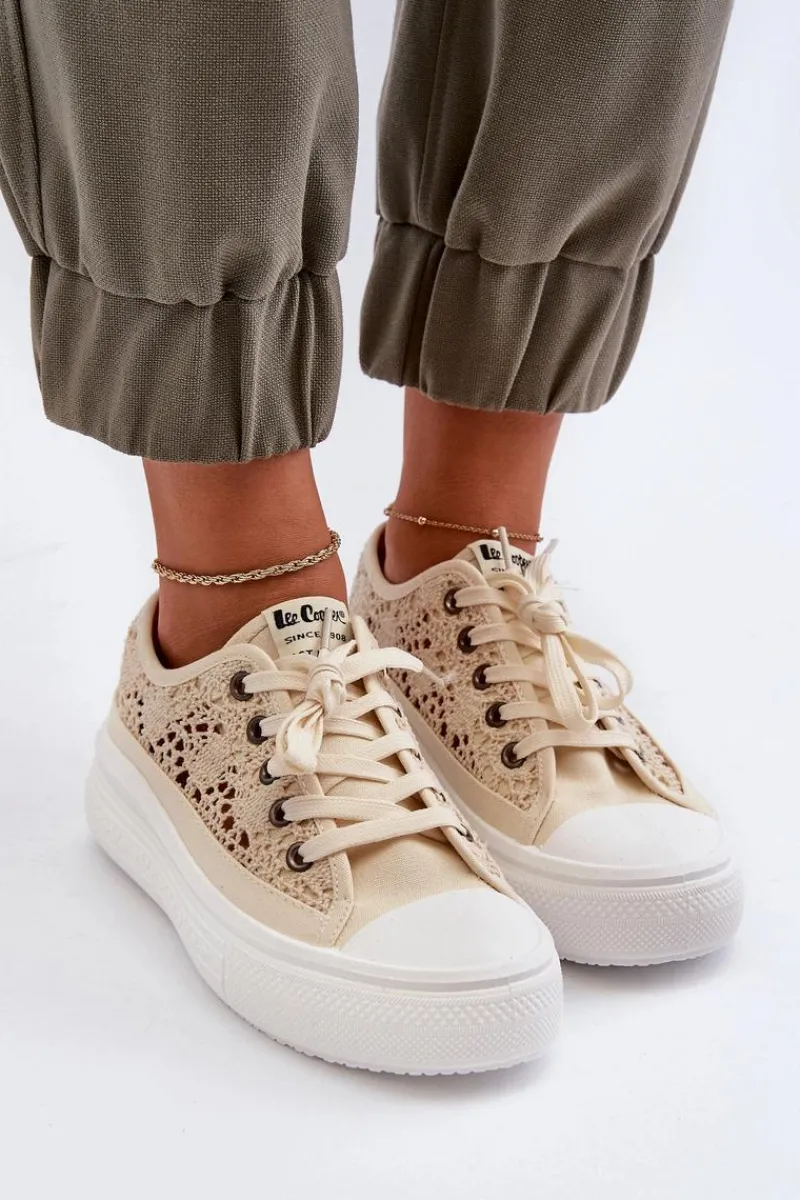 Trampki Damskie Niskie>Lee Cooper Koronkowe Trampki Damskie LCW-23-44-1620 Beżowe Beżowy