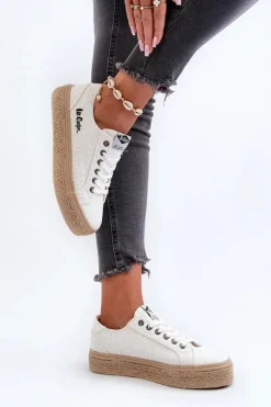 Hot Lee Cooper Koronkowe Trampki Damskie Z Plecionką LCW-24-44-2425 Białe