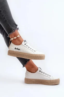 Hot Lee Cooper Koronkowe Trampki Damskie Z Plecionką LCW-24-44-2425 Białe