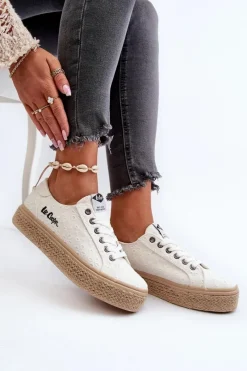 Hot Lee Cooper Koronkowe Trampki Damskie Z Plecionką LCW-24-44-2425 Białe