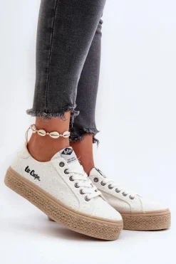 Hot Lee Cooper Koronkowe Trampki Damskie Z Plecionką LCW-24-44-2425 Białe