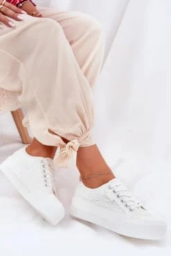 Hot Big Star Shoes Koronkowe Trampki Damskie Big Star RR274747 Białe Biały