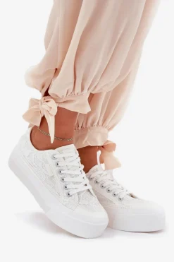 Hot Big Star Shoes Koronkowe Trampki Damskie Big Star RR274747 Białe Biały