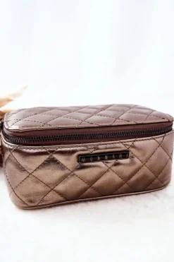 Sale Kosmetyczka Pikowana CSM0030-M19 Brązowa Damskie Kosmetyczki Damskie
