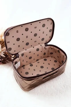 Sale Kosmetyczka Pikowana CSM0030-M19 Brązowa Damskie Kosmetyczki Damskie