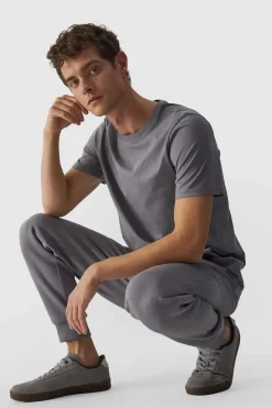 Koszulka Męska Gładka Z Logo WMM00TTSHM1843-25S Szara Męskie T-Shirty Męskie|Odzież 4F