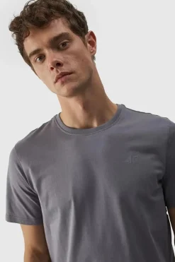 Koszulka Męska Gładka Z Logo WMM00TTSHM1843-25S Szara Męskie T-Shirty Męskie|Odzież 4F