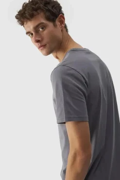 Koszulka Męska Gładka Z Logo WMM00TTSHM1843-25S Szara Męskie T-Shirty Męskie|Odzież 4F