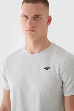 T-Shirty Męskie|Odzież 4F>4F Koszulka Męska Gładka Z Logo WMM00TTSHM1843-27M Jasnoszara