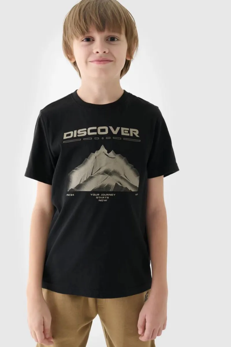 T-Shirty Dziecięce|Odzież 4F>4F Koszulka T-Shirt Z Nadrukiem Dla Chłopca JWAW24TTSHM1553-20S Czarna