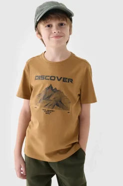 4F Koszulka T-Shirt Z Nadrukiem Dla Chłopca JWAW24TTSHM1553-74S Żółta