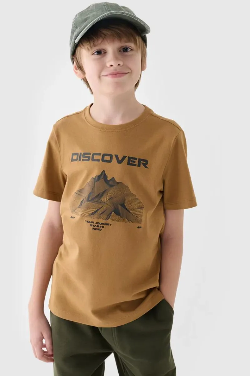 4F Koszulka T-Shirt Z Nadrukiem Dla Chłopca JWAW24TTSHM1553-74S Żółta