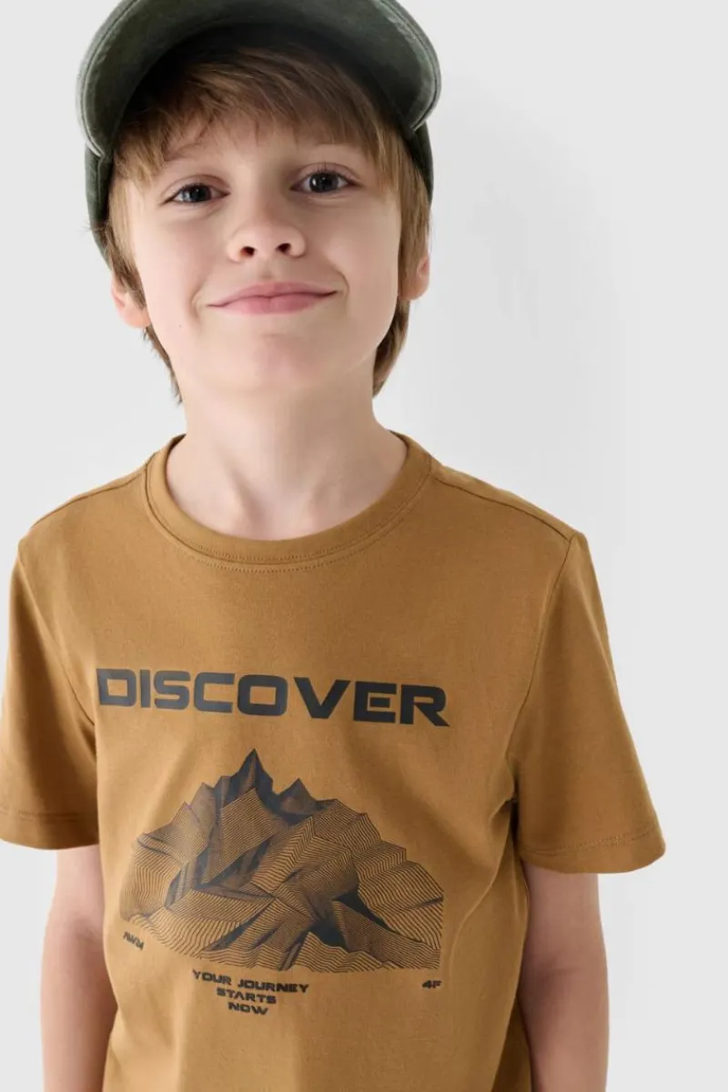 4F Koszulka T-Shirt Z Nadrukiem Dla Chłopca JWAW24TTSHM1553-74S Żółta