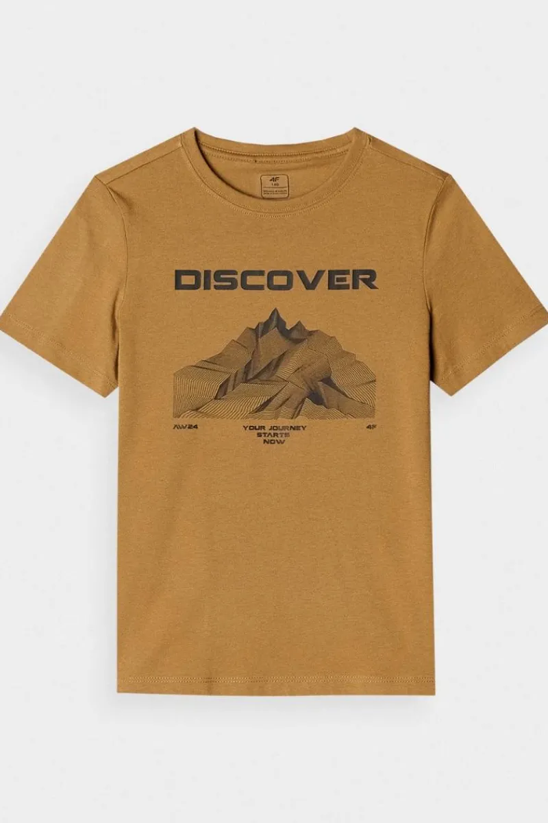 4F Koszulka T-Shirt Z Nadrukiem Dla Chłopca JWAW24TTSHM1553-74S Żółta