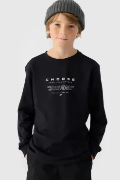 Discount Koszulka Z Długim Rękawem Dla Chłopca Z Nadrukiem Regular JWAW24TLONM294-20S Czarna Dzieci T-Shirty Dziecięce|Odzież 4F