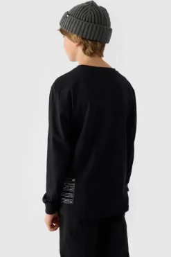 Discount Koszulka Z Długim Rękawem Dla Chłopca Z Nadrukiem Regular JWAW24TLONM294-20S Czarna Dzieci T-Shirty Dziecięce|Odzież 4F