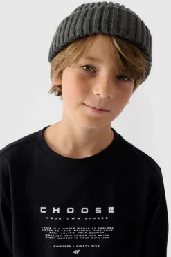 Discount Koszulka Z Długim Rękawem Dla Chłopca Z Nadrukiem Regular JWAW24TLONM294-20S Czarna Dzieci T-Shirty Dziecięce|Odzież 4F