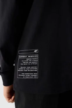 Discount Koszulka Z Długim Rękawem Dla Chłopca Z Nadrukiem Regular JWAW24TLONM294-20S Czarna Dzieci T-Shirty Dziecięce|Odzież 4F