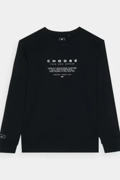 Discount Koszulka Z Długim Rękawem Dla Chłopca Z Nadrukiem Regular JWAW24TLONM294-20S Czarna Dzieci T-Shirty Dziecięce|Odzież 4F