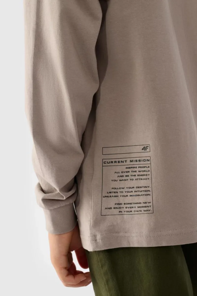 T-Shirty Dziecięce|Odzież 4F>4F Koszulka Z Długim Rękawem Dla Chłopca Z Nadrukiem Regular JWAW24TLONM294-26S Szara Szary