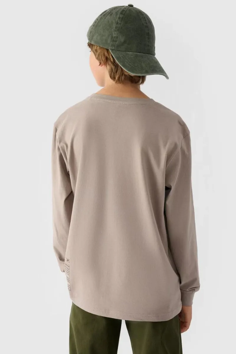 T-Shirty Dziecięce|Odzież 4F>4F Koszulka Z Długim Rękawem Dla Chłopca Z Nadrukiem Regular JWAW24TLONM294-26S Szara Szary