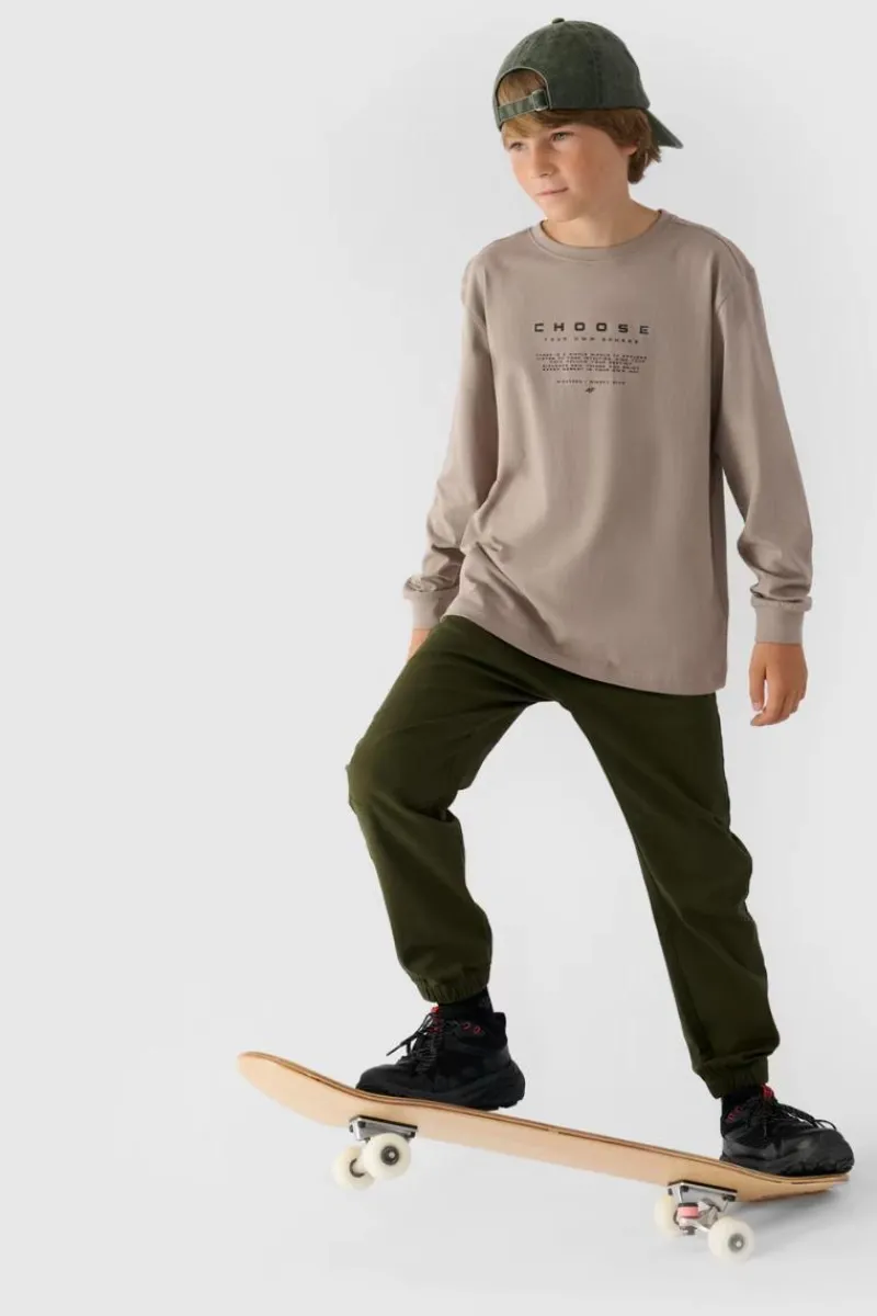 T-Shirty Dziecięce|Odzież 4F>4F Koszulka Z Długim Rękawem Dla Chłopca Z Nadrukiem Regular JWAW24TLONM294-26S Szara Szary